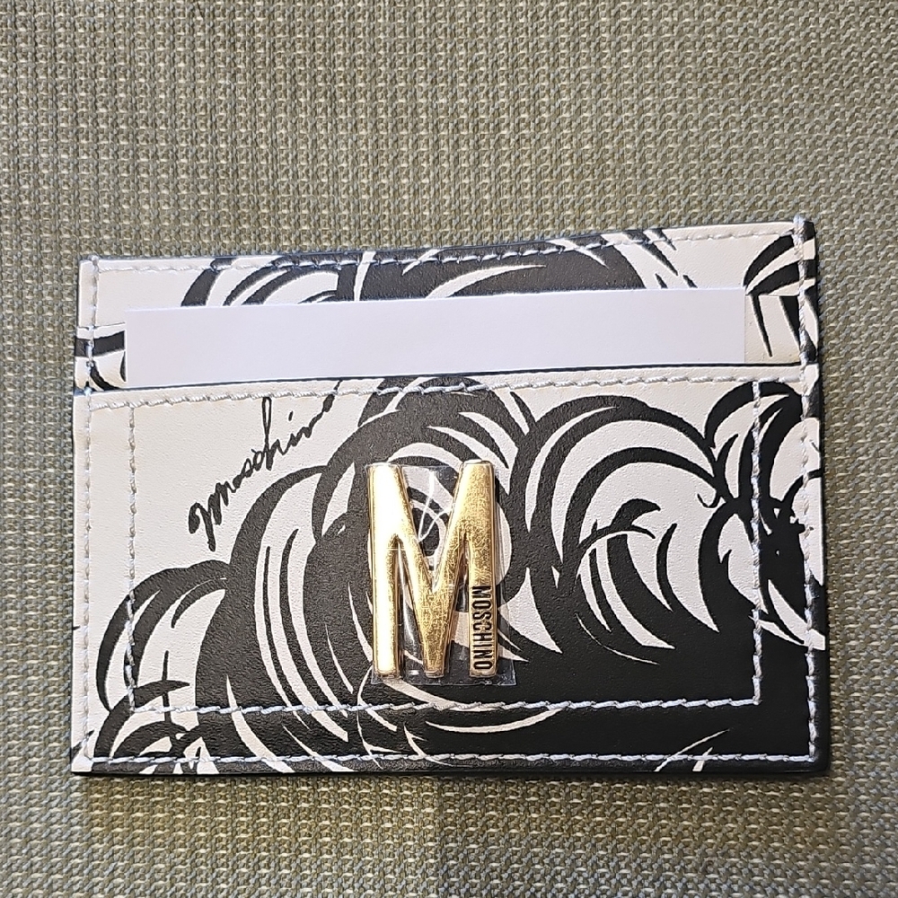 Moschino Monochrome Card Holder with Gold Logo